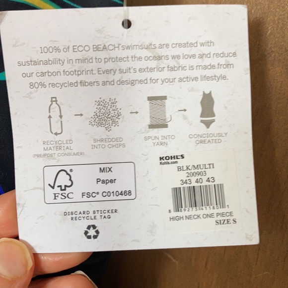 Relisted Ecobeach one piece high neck black w floral printed swimsuit S L XL - Picture 11 of 13